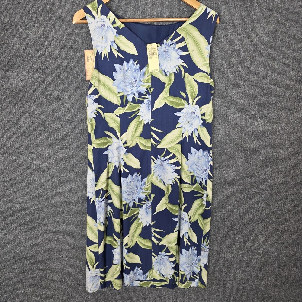 NEW Tommy Bahama 100% Silk Floral Dress 10 Blue Hawaiian Resort Midi Vacation - Picture 3 of 7